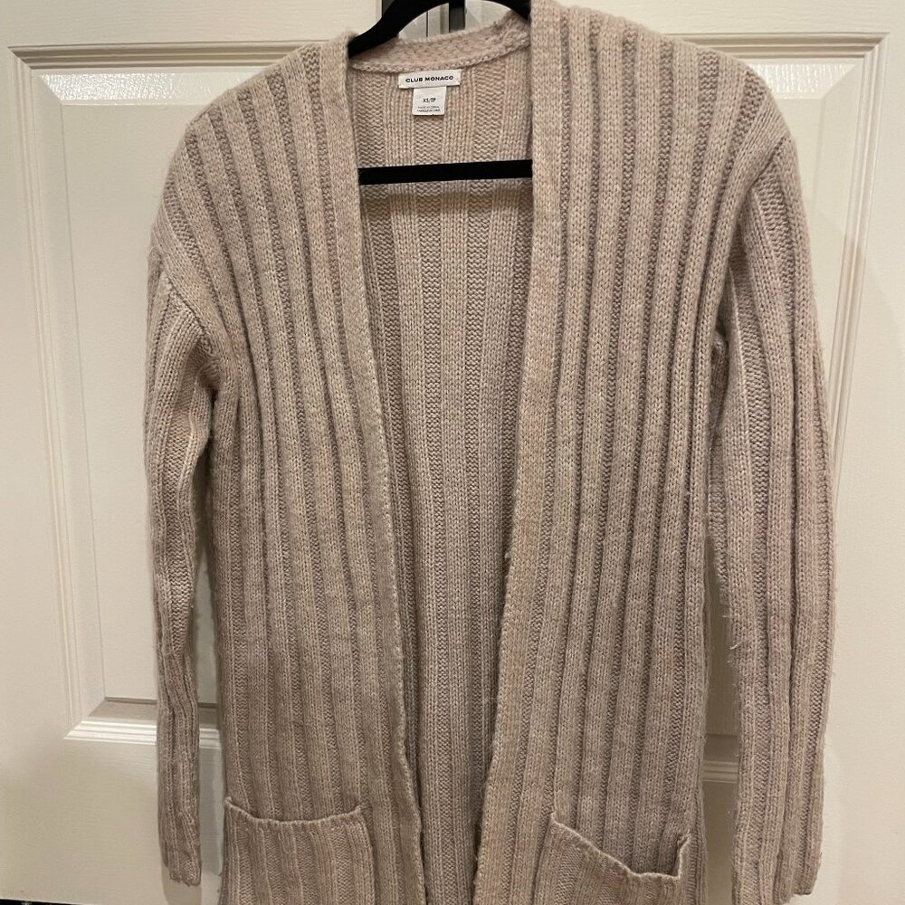 Club Monaco Wool Long Cardigan - XS, Cream/Beige